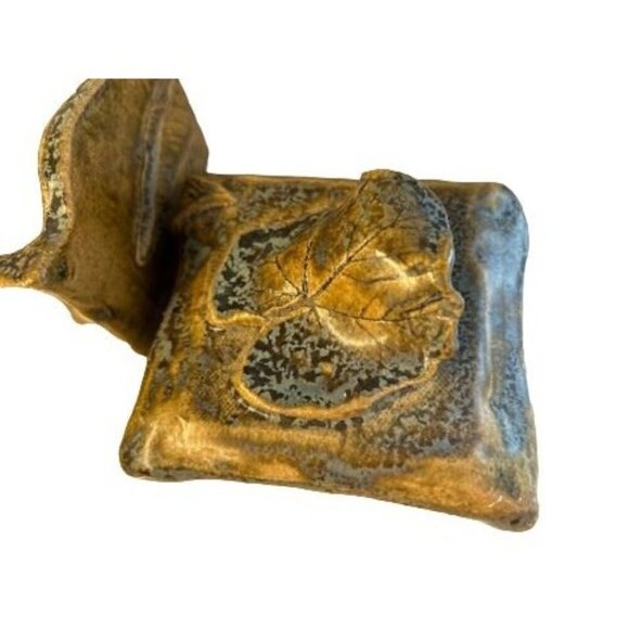 Handcrafted Ceramic Trinket Box With Leaf Detail In Golden Bronze Finish 6" x 5" - Picture 10 of 13